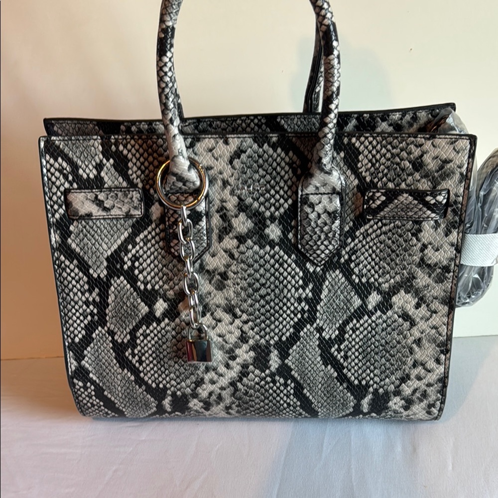 Aldo Black and Gray Snakeskin Satchel